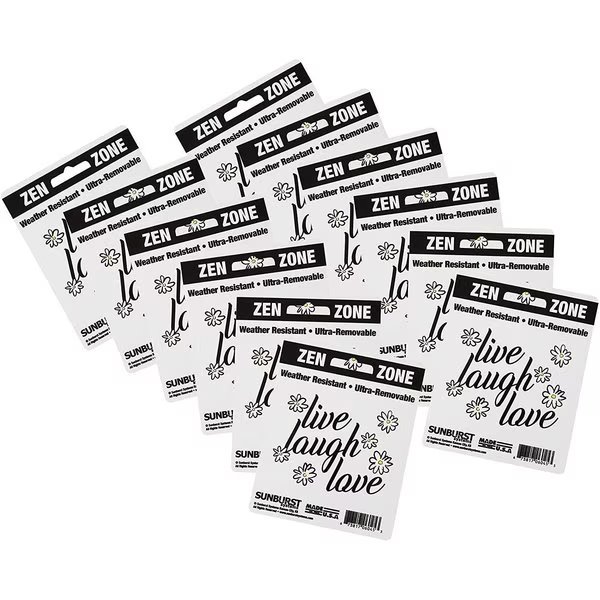 Decal Live, Laugh, Love 2.75 in x 3.5 in, 12-Pack PK, Sunburst Systems, Mfr#: 6245